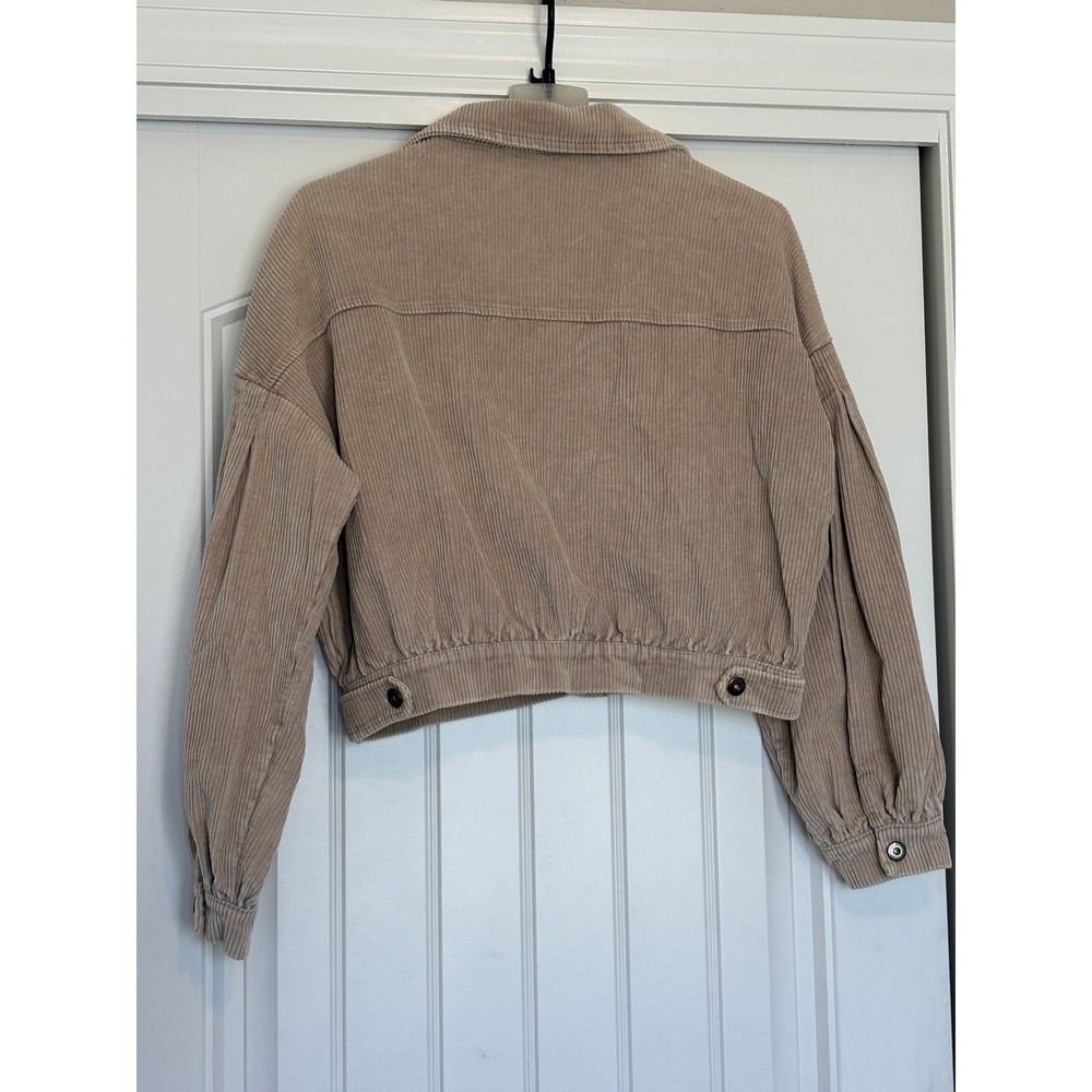 She + Sky Tan Corduroy Cropped Jacket Pleated Puff Sleeve Beige Womens Small - Picture 6 of 9